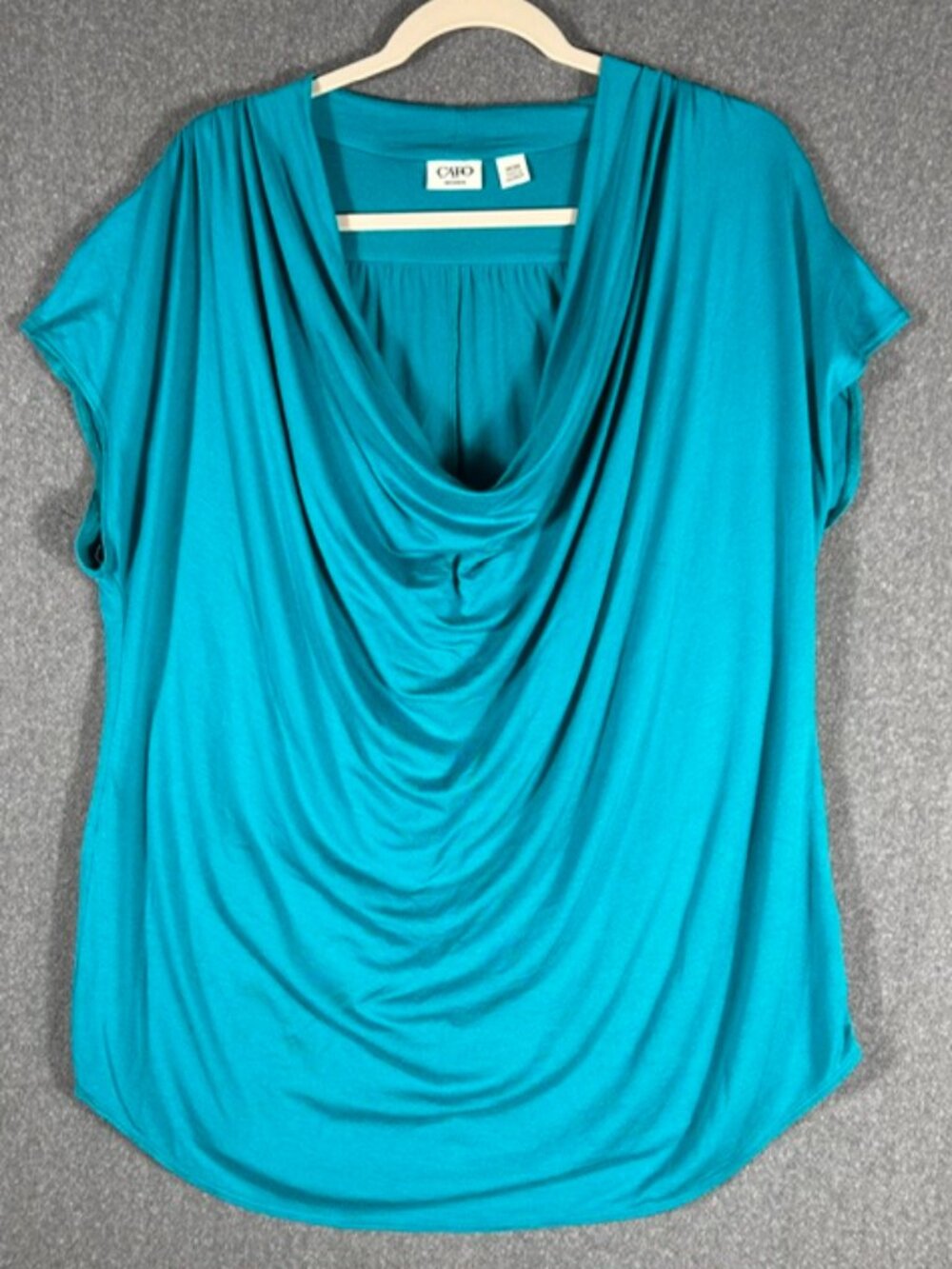 Cato Cowlneck Drape Blouse Womens Sz 18/20W Teal Short Sleeve Causual Office
